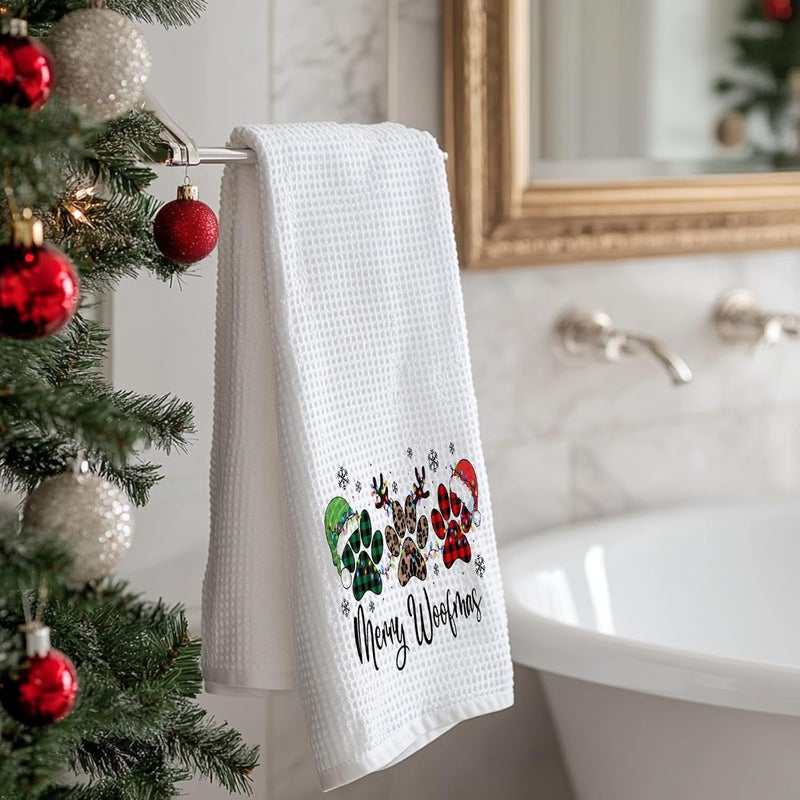 BitKan Christmas Dog Hand Towels for Bathroom - Merry Woofmas Kitchen Decorative Towel for Kitchen Decor, Leopard Print Puppy Paw Xmas Bathroom Decor, Dog Lover Gifts for Women - Image 5